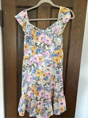 Monteau Floral Mini Dress in White, Yellow, Blue, Pink
